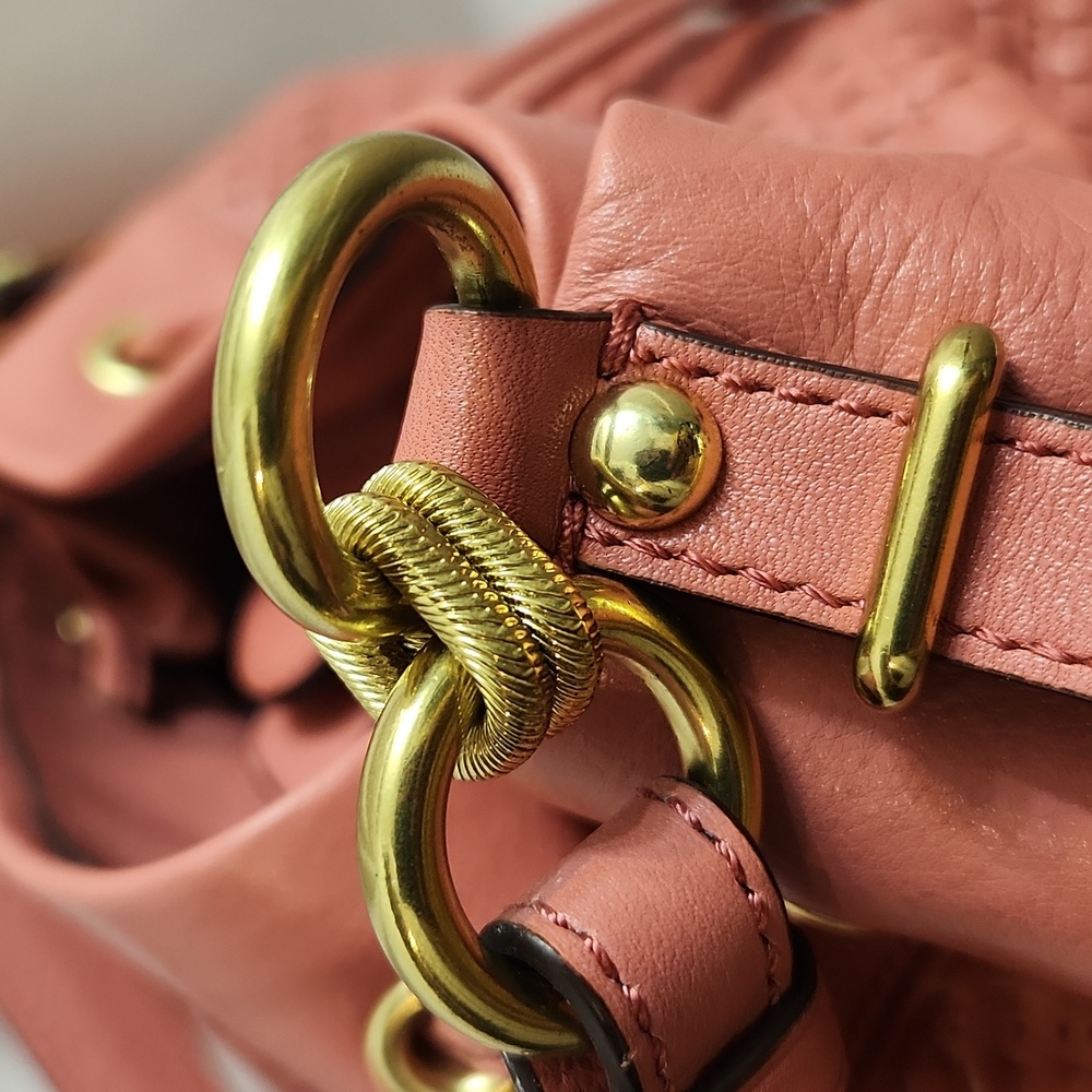 Coach Madison Marielle Pink Woven Leather Drawstring Slouch  Bucket Bag - Picture 10 of 15